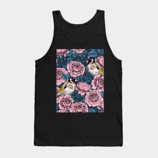 Pink Rose flowers and goldfinch birds Tank Top